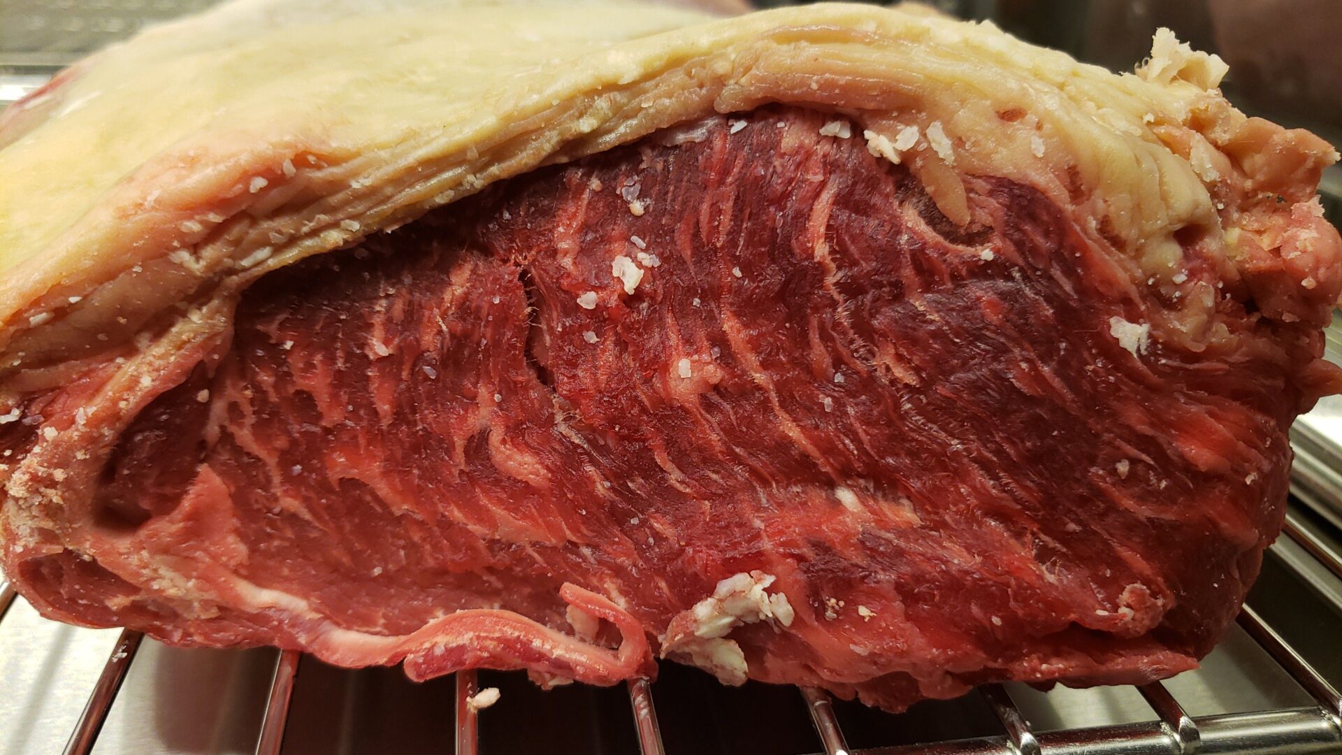 A close up of the meat on the grill